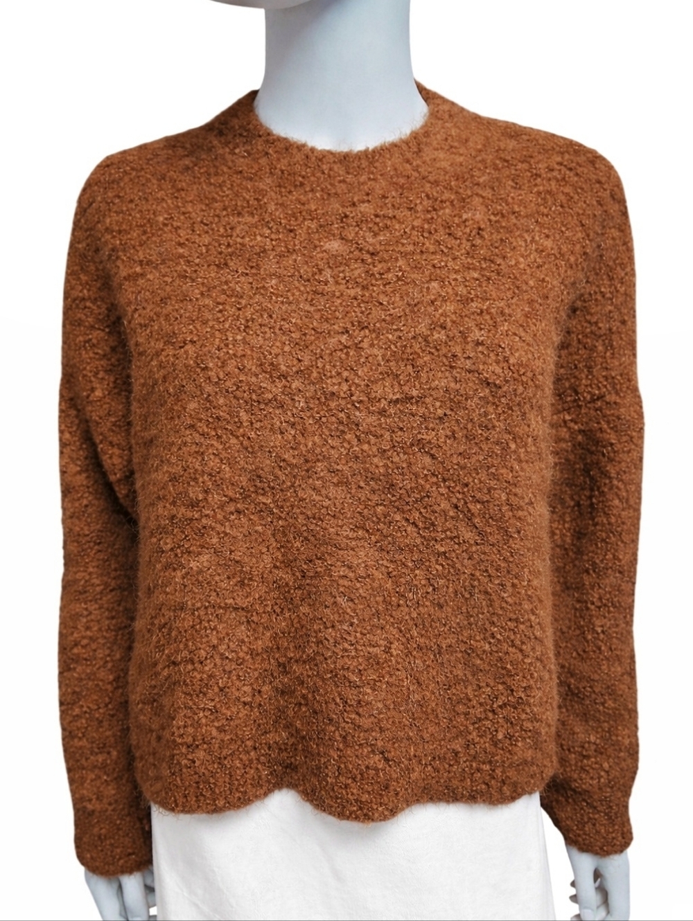 CORDERA | Brown Alpaca Bouclé Crewneck Sweater One Size
